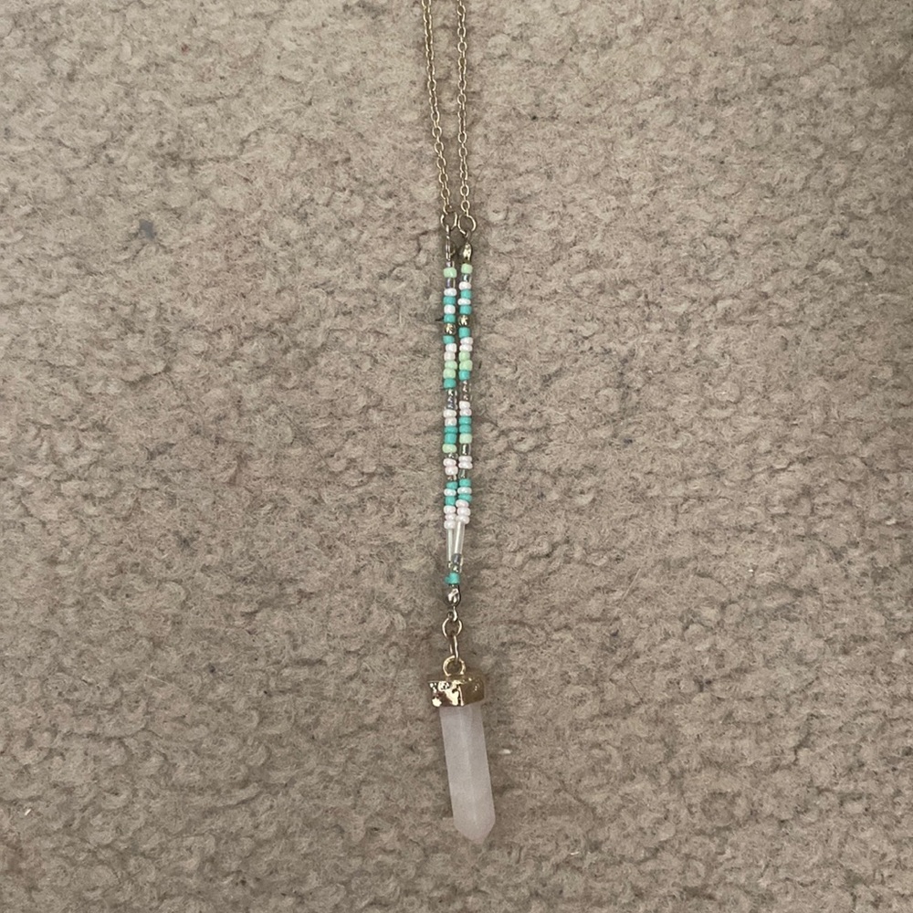 Gold Necklace with Pink Rock